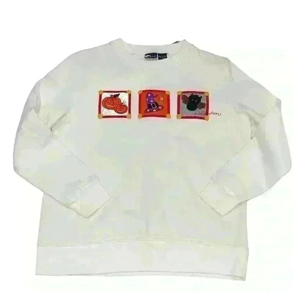 Halloween Holiday Editions White crewneck Halloween Embroidered Patchwork Sz S - Picture 6 of 9